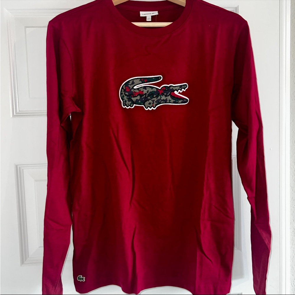 Lacoste Boy’s size 16 Long Sleeve Crocodile T-Shirt - Crimson/Deep Red/Burgundy